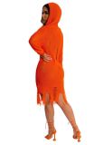 Sexy Long Sleeve Ripped Knit Hooded Sexy Slim Dress