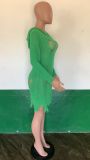 Sexy Long Sleeve Ripped Knit Hooded Sexy Slim Dress
