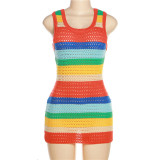 High-Waisted Colorblock Sleeveless Bodycon Dress