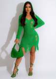 Sexy Long Sleeve Ripped Knit Hooded Sexy Slim Dress