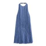 Solid Color Fitting Fringed Dress