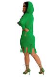 Sexy Long Sleeve Ripped Knit Hooded Sexy Slim Dress