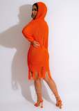 Sexy Long Sleeve Ripped Knit Hooded Sexy Slim Dress
