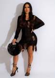 Sexy Long Sleeve Ripped Knit Hooded Sexy Slim Dress