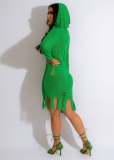 Sexy Long Sleeve Ripped Knit Hooded Sexy Slim Dress