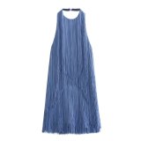 Solid Color Fitting Fringed Dress