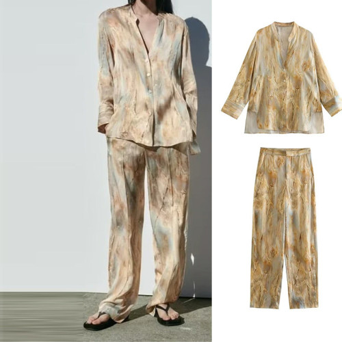 Women  Asymmetrical Tie Dye Blouse and Straight Leg Pants Set