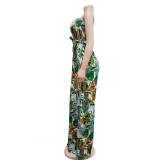 Floral Print Sleeveless Collarless Jumpsuit