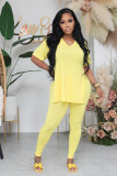 Casual Short Sleeve Slit Lace-up Blouse Long Pants Two-piece Set