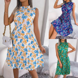 Cinched Waist Mushroom Hemline Ruffled Floral Dress