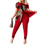 Casual Leopard Pattern Hem Slit Short Sleeve Trousers Outfits