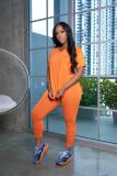 Casual Short Sleeve Slit Lace-up Blouse Long Pants Two-piece Set