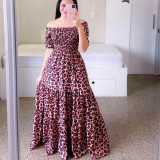Women Print Off Shoulder Broken Flower Open Shoulder Long Dress Streetwear