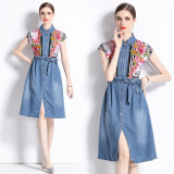 French style Waistband With a Mid Length A-line Denim Dress