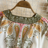 Floral Lantern Sleeve V-Neck A-Line Skirt Dress with Belt