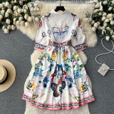 Summer Polo Collar Waist-Defining Design Midi Dress