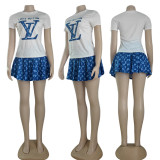 Summer Printed Short Sleeve Tops + Mini Skirt Two Piece Set