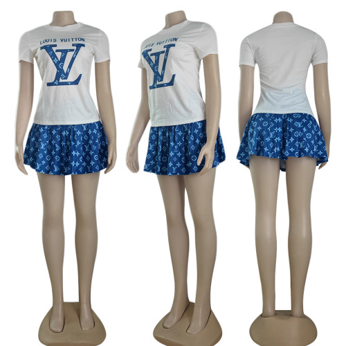 Summer Printed Short Sleeve Tops + Mini Skirt Two Piece Set