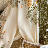 Floral Lantern Sleeve V-Neck A-Line Skirt Dress with Belt