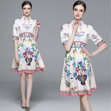 Summer Polo Collar Waist-Defining Design Midi Dress