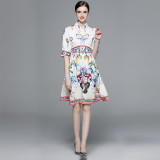 Summer Polo Collar Waist-Defining Design Midi Dress