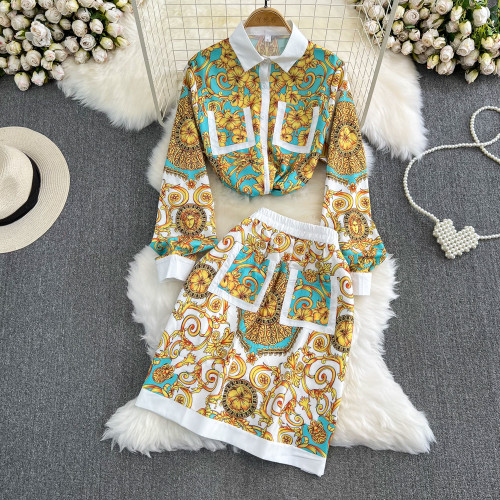 Floral Print Shirt and Skirt Set
