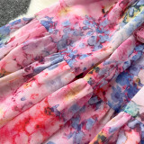 Chiffon Floral Print Long Sleeve A-Line Mini Dress