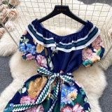 Off the shoulder Floral-print Mini A line Dress