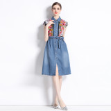 French style Waistband With a Mid Length A-line Denim Dress