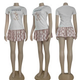 Summer Printed Short Sleeve Tops + Mini Skirt Two Piece Set