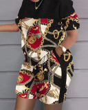 Casual Graphic Print Short Sleeve Two Piece Set with Pockets
