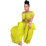 Women Fall Clothes 2023 Solid Color Pleated Off The Shoulder Tops Long Skirts Two Piece Set