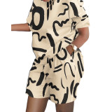 Casual Graphic Print Short Sleeve Two Piece Set with Pockets