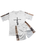 Casual Graphic Print Short Sleeve Two Piece Set with Pockets