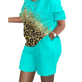 Casual Graphic Print Short Sleeve Two Piece Set with Pockets