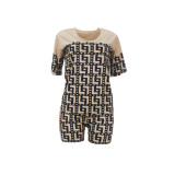 Casual Graphic Print Short Sleeve Two Piece Set with Pockets