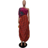 Casual Positioning Print Multicolor Pleated Irregular Dress