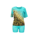 Casual Graphic Print Short Sleeve Two Piece Set with Pockets