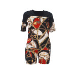 Casual Graphic Print Short Sleeve Two Piece Set with Pockets