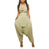 Sexy Fashion Halter Bandage Top Wide Leg Flared Pant Set