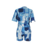 Casual Graphic Print Short Sleeve Two Piece Set with Pockets
