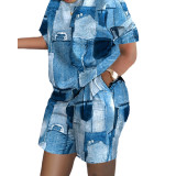 Casual Graphic Print Short Sleeve Two Piece Set with Pockets