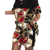 Casual Graphic Print Short Sleeve Two Piece Set with Pockets