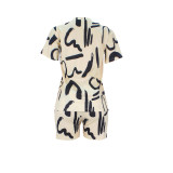 Casual Graphic Print Short Sleeve Two Piece Set with Pockets