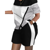 Casual Graphic Print Short Sleeve Two Piece Set with Pockets