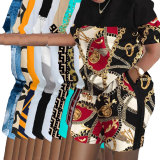 Casual Graphic Print Short Sleeve Two Piece Set with Pockets