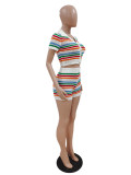 Sexy Knit Contrast Color Short Sleeve Casual Suit 2 PC Short Set