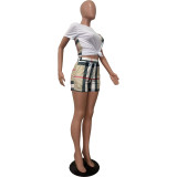 Casual Women's Clothing Printed Short Sleeve Shorts Set with Pocket