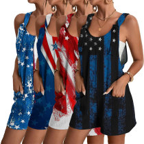 Casual Independence Day Flag Print Sling Bodysuits