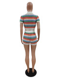 Sexy Knit Contrast Color Short Sleeve Casual Suit 2 PC Short Set
